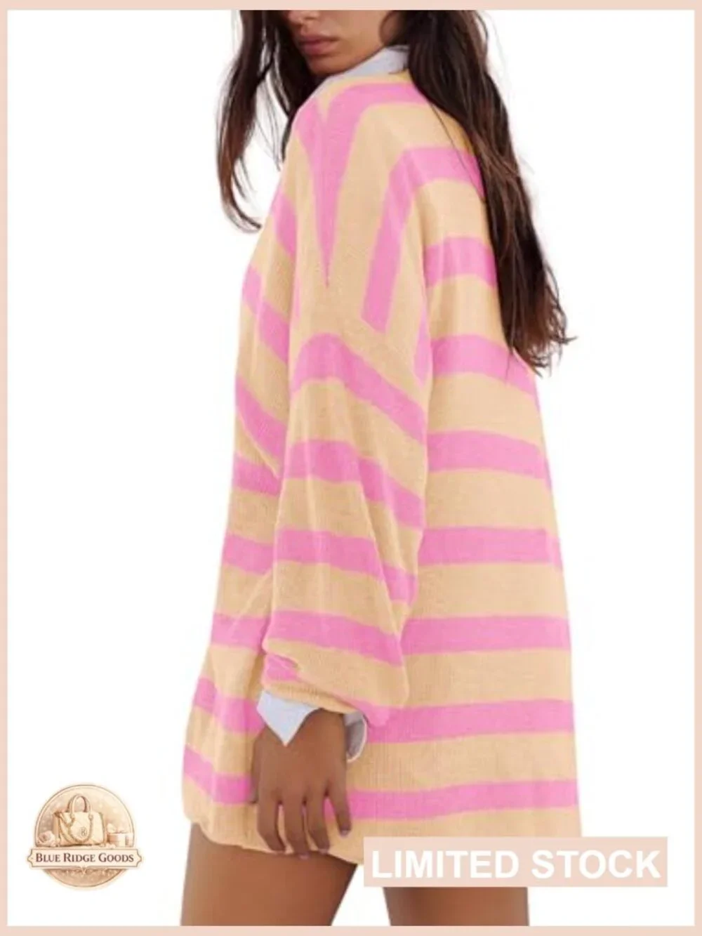 Oversized Striped Sweater Set Matching Pajamas Long Sleeve Top and Comfy Shorts